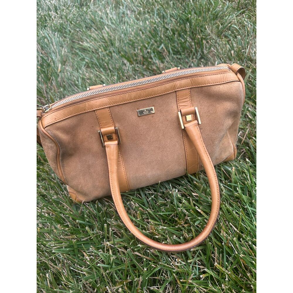 Authentic Vintage Gucci Tan Suede Boston Bag Tom Ford Era ~ Fair Condition - Picture 3 of 7